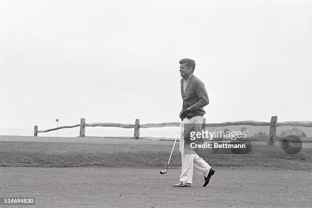 Hyannisport, Massachusetts: President Kennedy playing golf at Hyannisport Club, 7/20.