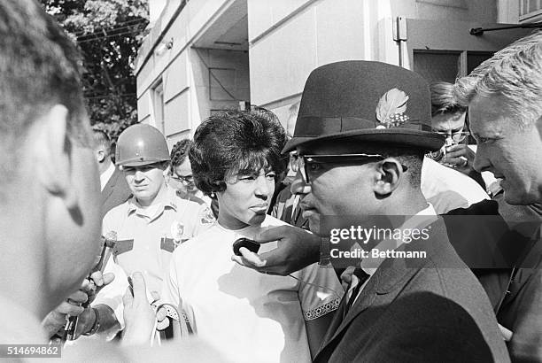 Vivian J. Malone and James Hood exit Foster Auditorium on the University of Alabama campus after becoming the first African American students to...