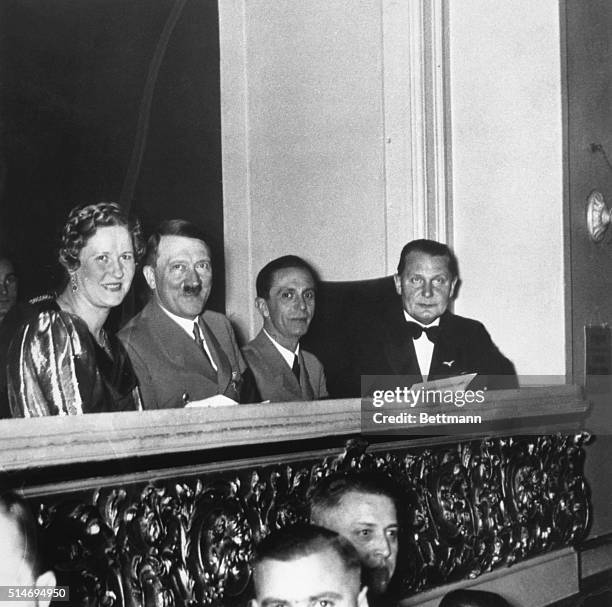 Berlin,Germany.NAZI LEADER ENJOY PHILHARMONIC CONCERT.Music hath charms to sooth even the top-flight Nazi leaders.Der Fuhrer Adolf Hitler,Propaganda...