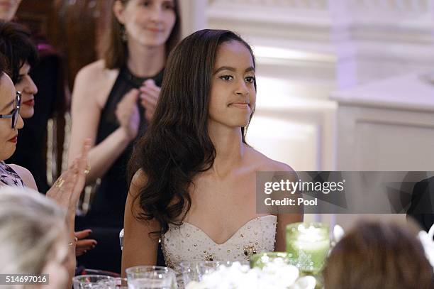 Malia Obama attends a State Dinner at the White House March 10, 2016 in Washington, D.C. Hosted by President and First Lady Obama, the dinner is in...