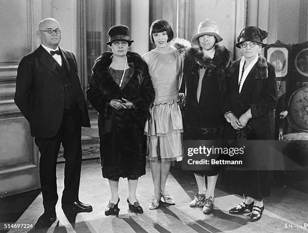 Left to Right: W. K. Kellogg, cereal manufacturer; Mrs. W. K. Kellogg; Colleen Moore; Mrs. John Rogers, and, Mr. Kellogg's sister, Mrs. Clara Butler.