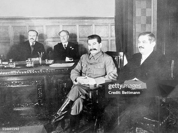 Moscow, Russia: Pierre Laval, right, French Foreign Minister photographed with Josef Stalin Dictator of Russia when the two held the first of a...