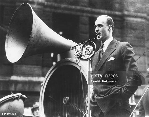 Boston, MA: James Roosevelt pictured during his last speech on behalf of his father, Franklin Delano Roosevelt, for Democratic nomination for...