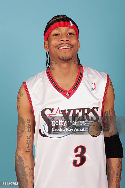 Allen Iverson of the Philadelphia 76ers poses for a portrait during NBA Media Day on October 4, 2004 in Philadelphia, Pennsylvania. NOTE TO USER:...
