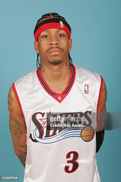 Allen Iverson of the Philadelphia 76ers poses for a portrait during NBA Media Day on October 4, 2004 in Philadelphia, Pennsylvania. NOTE TO USER:...