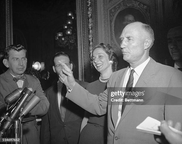 Washington: Senator Strom Thurmond is mobbed by reporters as he steps from the Senate Chamber after ending his 24-hour, 18-minutes talkathon against...