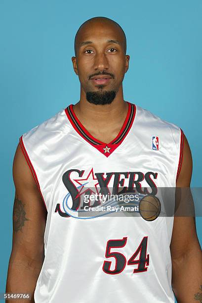 Brian Skinner of the Philadelphia 76ers poses for a portrait during NBA Media Day on October 4, 2004 in Philadelphia, Pennsylvania. NOTE TO USER:...