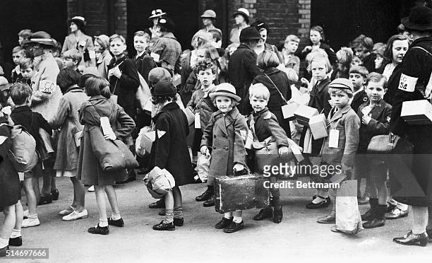 London kids ready for evacuation. Chelsea District.