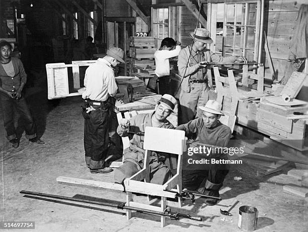 Denver, CO: Furniture for schools, public buildings and administrative offices is being made in the wood working shop by these Jap evacuee residents...