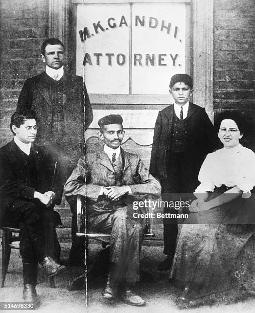 Gandhi and his associates pose in front of his law offices in South Africa