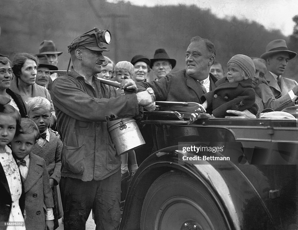 Franklin Delano Roosevelt Shakes Hands with Miner
