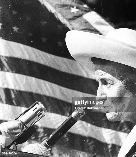 Rose Kennedy speaks to a crowd of people in Chapel Hill, trying to raise money for a Kennedy Memorial at Harvard. Emotion overcomes her as she speaks...