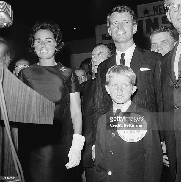 New York Democrats nominate Robert Kennedy to run for the U.S. Senate in 1964. With him are his wife Ethel and their nine year old son, David.