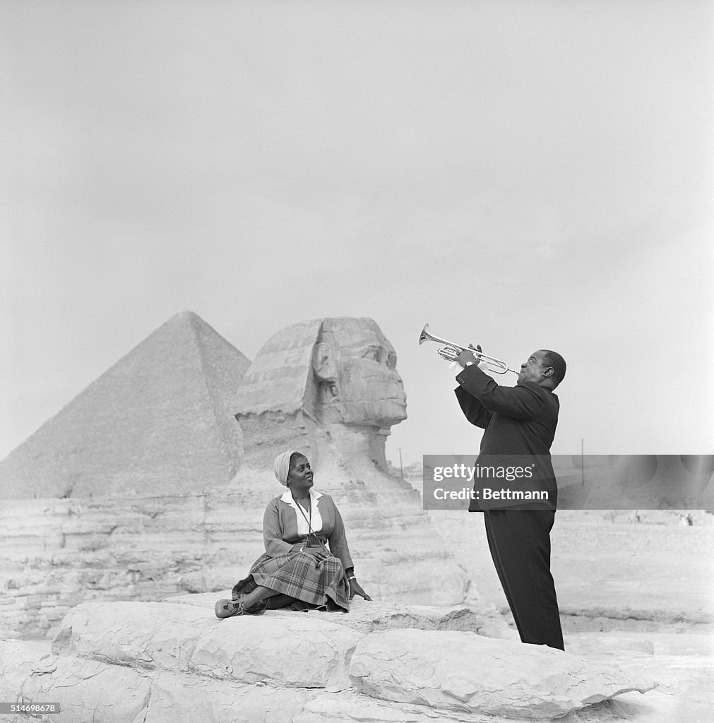 Jazz Trumpeter Louis Armstrong Playing for His Wife in Giza