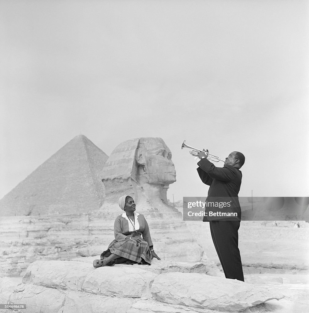 Jazz Trumpeter Louis Armstrong Playing for His Wife in Giza
