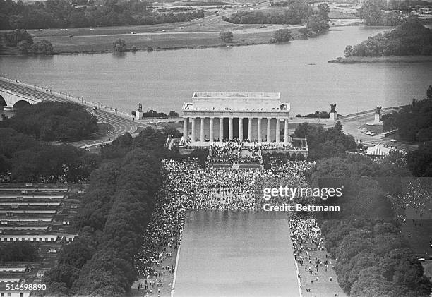 Massive crowd of Civil Rights activists march from the Washington Monument to the Lincoln Memorial in Washington DC during the March on Washington in...