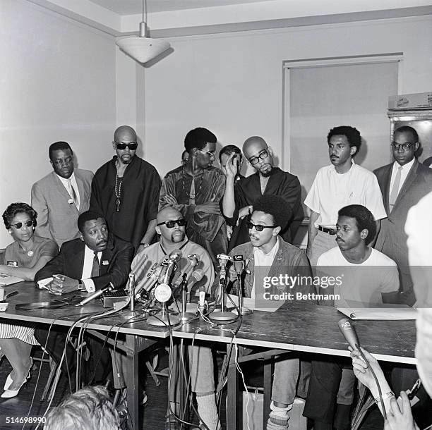 Comedian Dick Gregory, Ron Karenga, leader of the Black Nationalist Cultural Organization of the U.S., H. Rap Brown, national chairman of the Student...