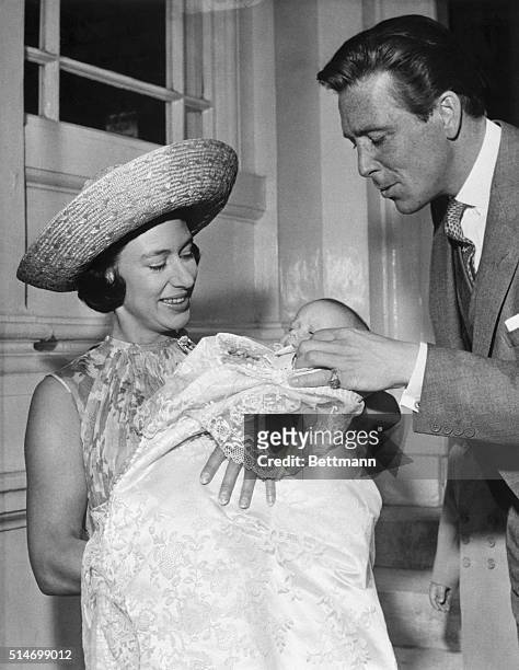Princess Margaret and Antony Armstrong-Jones, the Earl of Snowdon, with their baby daughter Lady Sarah Armstrong-Jones.