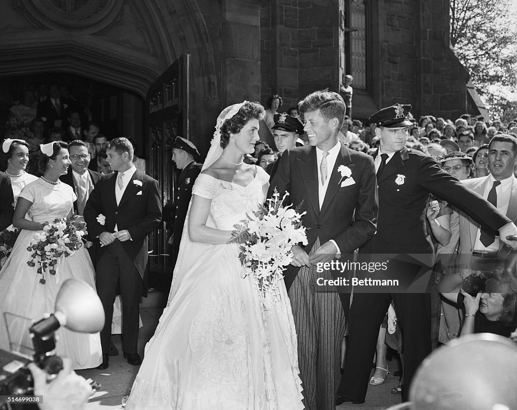 John and Jacqueline Kennedy After Wedding Ceremony