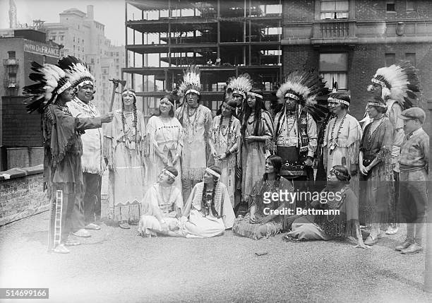 New York: Photo shows a group of Indians who are here from all over the country to celebrate the forming of an Indian aboriginal council by holding a...