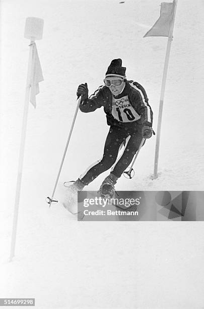 American Billy Kidd skis in the men's slalom race at the Innsbruck Winter Olympics in 1964. Kidd won the silver medal for the event. | Location:...