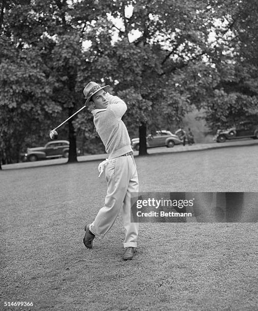 Golfer Ben Hogan prepares for the PGA Tournament