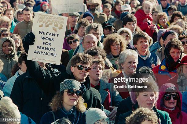 Seattle, WA: Washington state teachers rallied in downtown Seattle 2/13 to protest low wages and other working conditions. Teachers across the state...