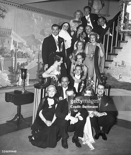 According to rows ? starting from front..Miss Marion Davies; Douglas Fairbanks Jr., Carole Lombard, and Prince Serge Obelenski; 2?Douglas Fairbanks...