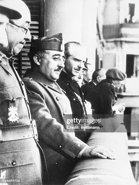 Saragossa, Spain: Time out from war for parade. When the Nationalist forces achieved their great triumph on the Aragon front by reaching the sea and...