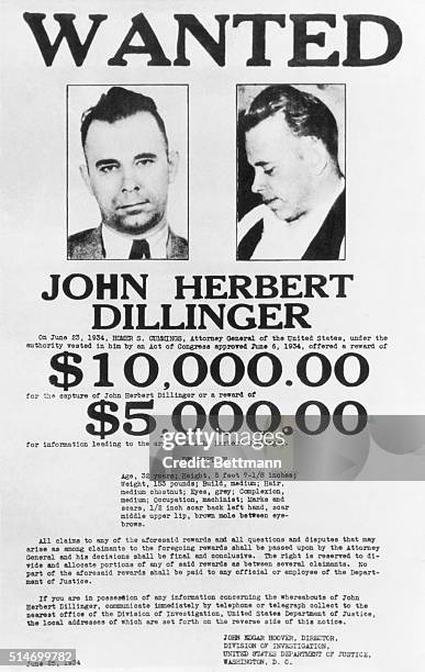 John Herbert Dillinger, public enemy no. 1 in all police stations of the nation, is the target of this circular broadside just distributed by the...