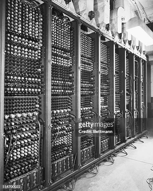 The nearly 18,000 vacuum tubes and 6,000 switches of the ENIAC, the first electronic computer.