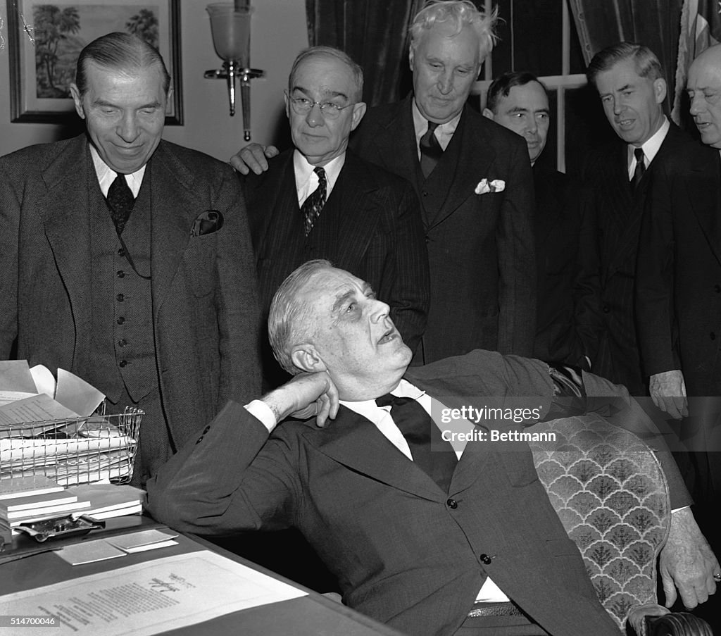 FDR Relaxes in Chair After Signing Declaration of War