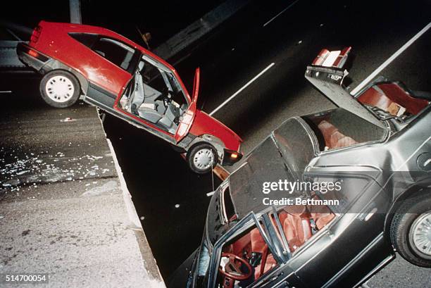 Cars and Damaged Bridge After Earthquake