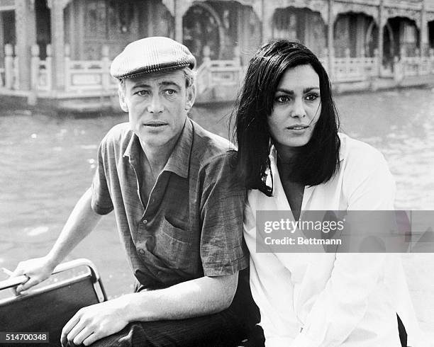 Peter O'Toole and Daliah Lavi in Hong Kong, prior to the beginning of filming of Lord Jim, mostly in Cambodia. O'Toole played the title role.