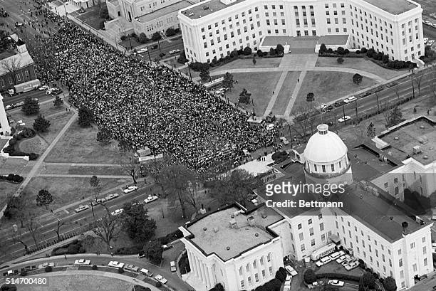 Civil rights marchers arrive at the Alabama State Capitol in Montgomery, Alabama after a 50 mile march from Selma to protest race discrimination in...