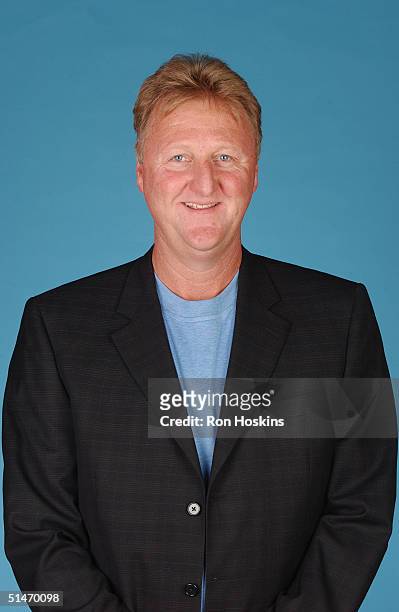 President of basketball operations Larry Bird of the Indiana Pacers poses for a portrait during NBA Media Day on October 4, 2004 in Indianapolis,...