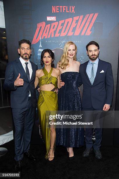 Actor Jon Bernthal, Elodie Yung, Deborah Ann Woll and Charlie Cox attend the "Daredevil" Season 2 premiere at AMC Loews Lincoln Square 13 theater on...