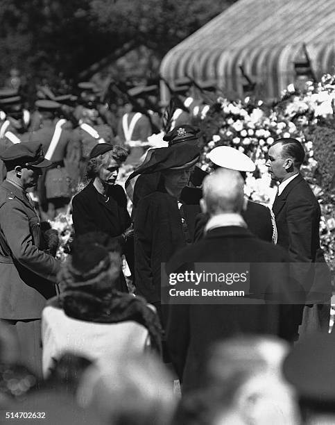 Eleanor Roosevelt and her daughter Anna Boettiger at graveside during the funeral services for Franklin Delano Roosevelt. The late president was...