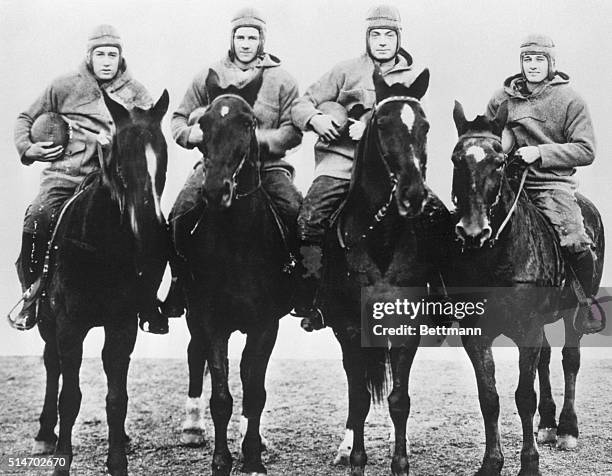 Notre Dame's famous Four horsemen of football fame. LEFT TO RIGHT: Don Miller , Elmer Layden , Jim Crowley , AND Harry Stuhldre Her . 1924. ACME B/W...