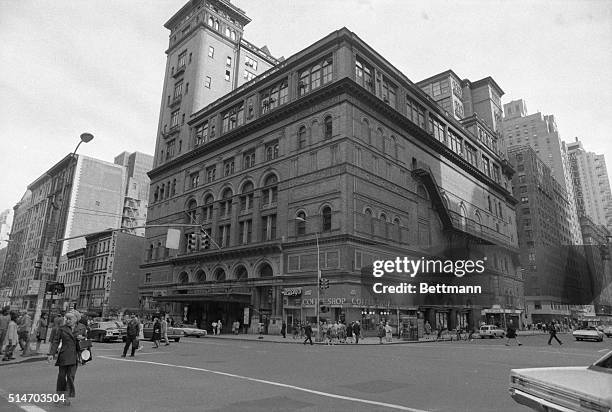 Exterior view of Carnegie Hall, New York City. Photograph, 5/23/71.