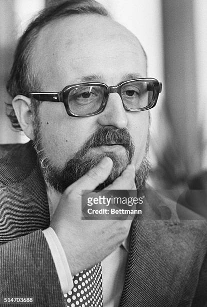 Chicago:Poland's outstanding music composer Krzysztof Penderecki, answers a question from newsmen after it was announced, 5/16, that he was...