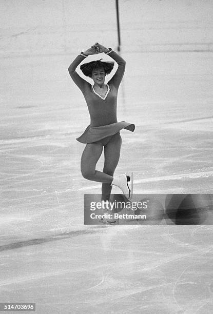 Innsbrick:America's Dorothy Hamill of Chicago, Illinois, has look of confidence during women's Olympic free skating 2/13 on her way to a gold medal...