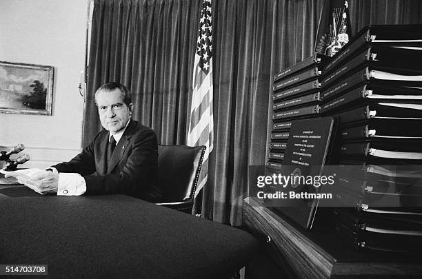 Washington: President Richard Nixon, conceding that his refusal to surrender secret White House tapes had "heightened the mystery about Watergate"...