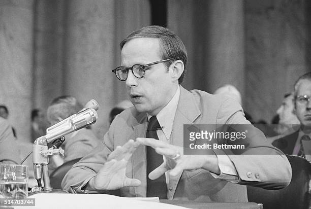 Former White House counsel John Dean testifies against the Nixon administration to the Senate Watergate Committee