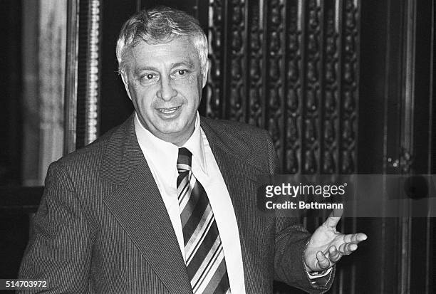 General Ariel Sharon general turned politican, and hero of the 1973 Yom Kippur War, at 3/1 London press conference, as he talks about ways to achieve...