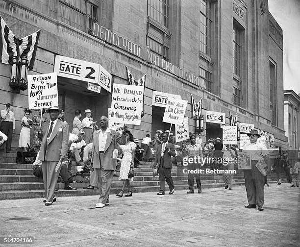 Philadelphia, PA: Picketers outside Democratic National Covention, July 12, demanding equal rights for Negoes and Anti-Jim Crow plank in the Party...