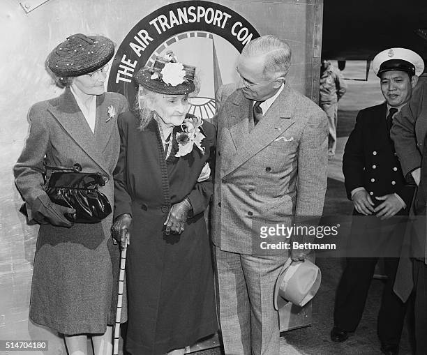 Washington, DC- Harry S. Truman and his 92 year old mother Marta truman who flew from her home in Indipendance, MO., to spend mother's day with her...