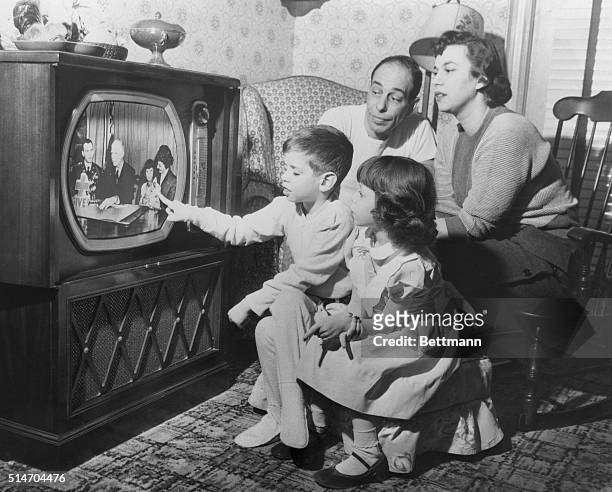 The Giardina family watches daughter Susana with President Eisenhower on a television fundraiser for the American Red Cross