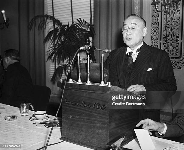 Japanese Prime Minister Yoshida Shigeru addresses the National Press Club, calling on the US and other free nations to undertake a $4 billion per...