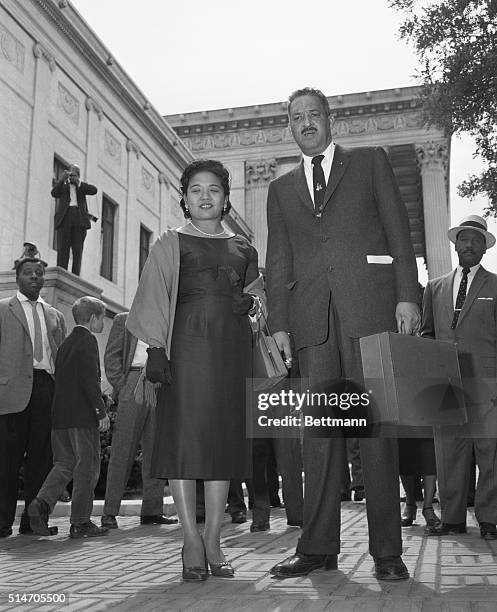 Washington: Thurgood Marshall, Chief Counsel for the National Association for the Advancement of Colored People, and his wife, leave the Supreme...